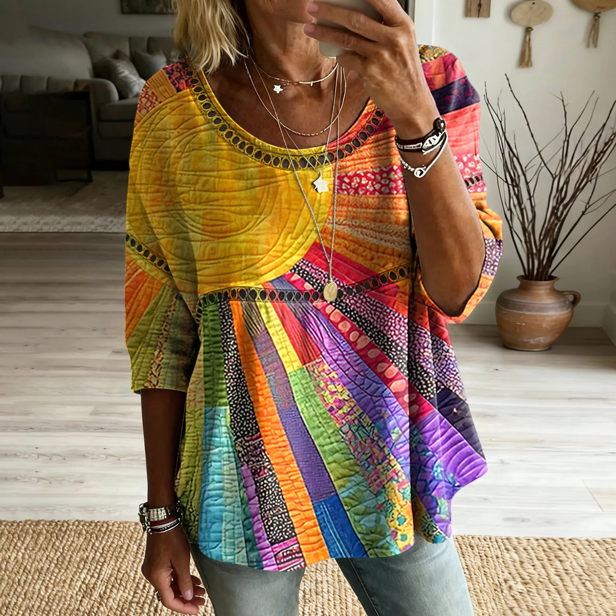 Evangeline | Flowing Eyelet Trim Top