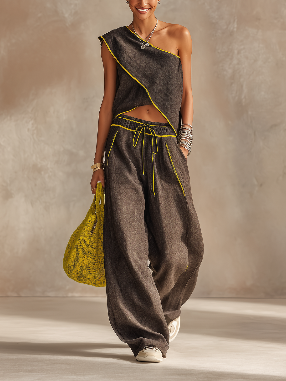 Sabine | One Shoulder Cropped Top and Wide Leg Set