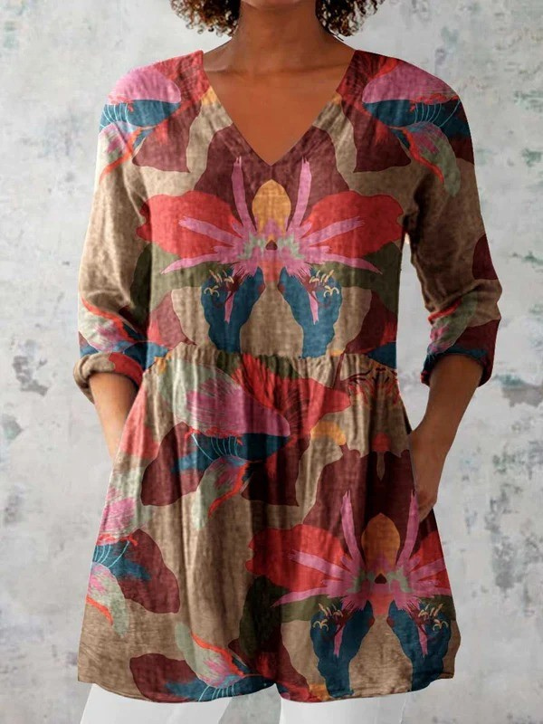 Sarah | Muted Bloom Collage Tunic Blouse