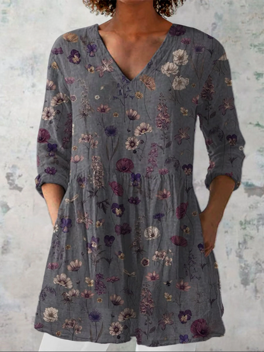 Audrey | Charcoal Wildflower Tunic Blouse