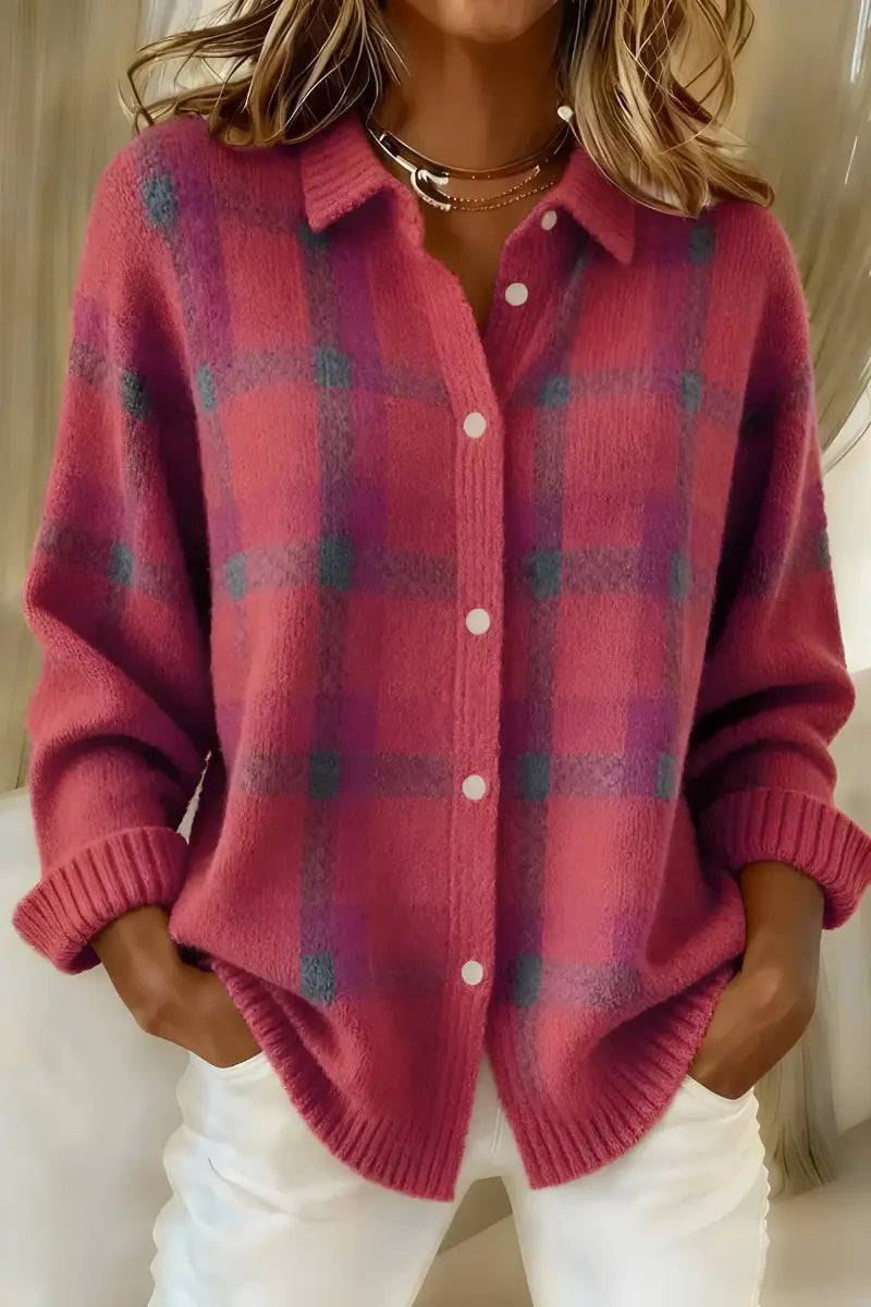 Cosette | Checkered Shirt Collar Cardigan