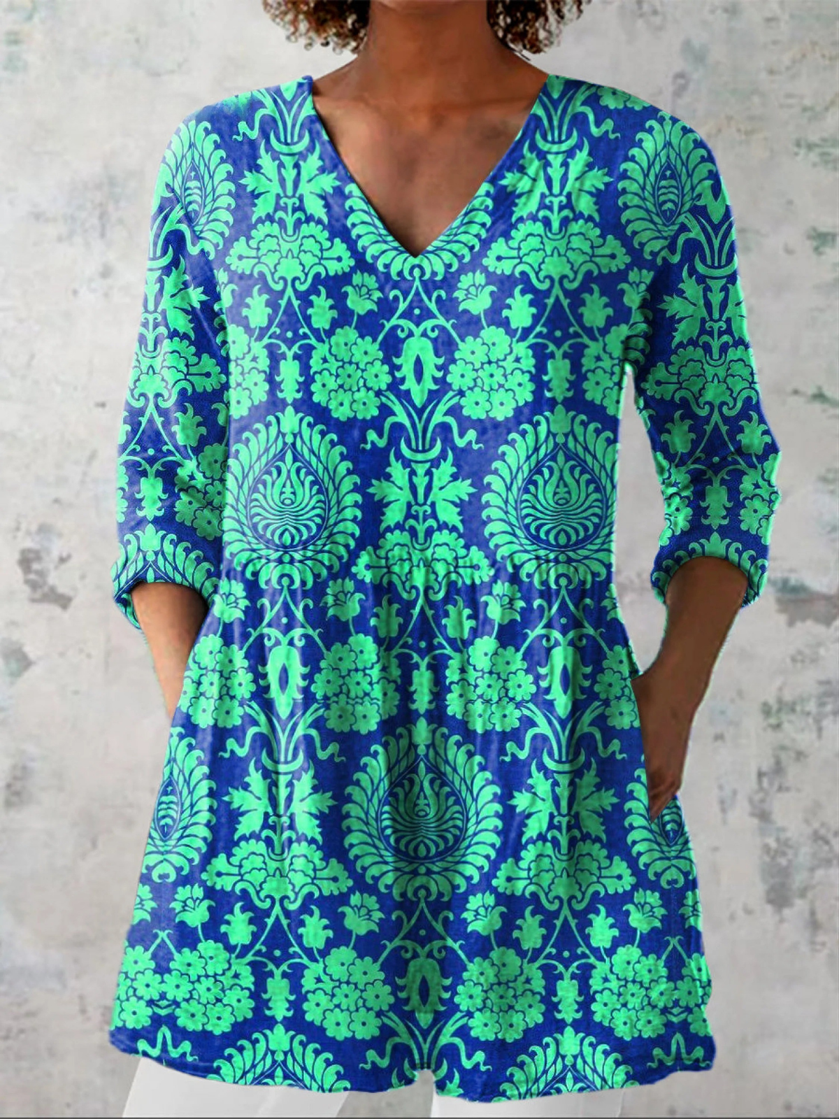 Ines | Emerald Damask Tunic Blouse