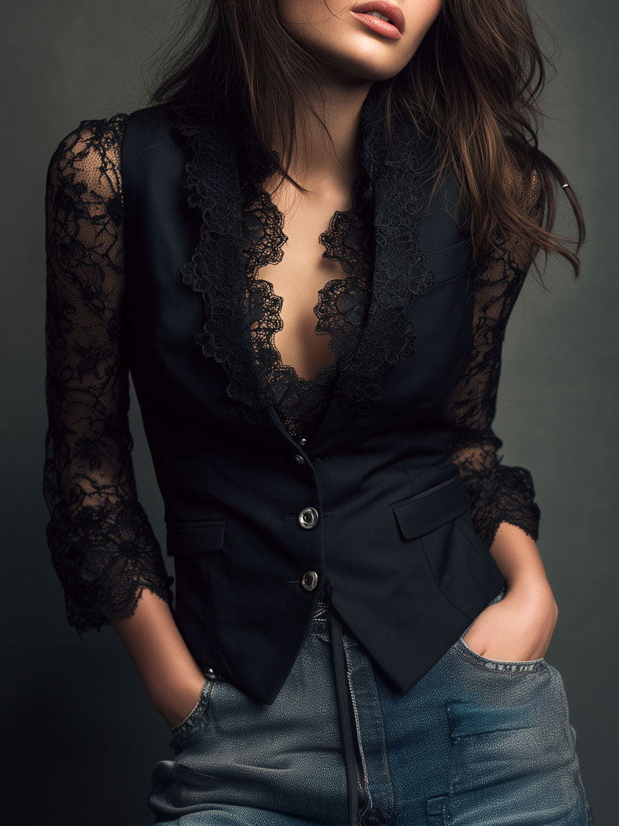 Jessamy | Elegant Lace Sleeve Blazer