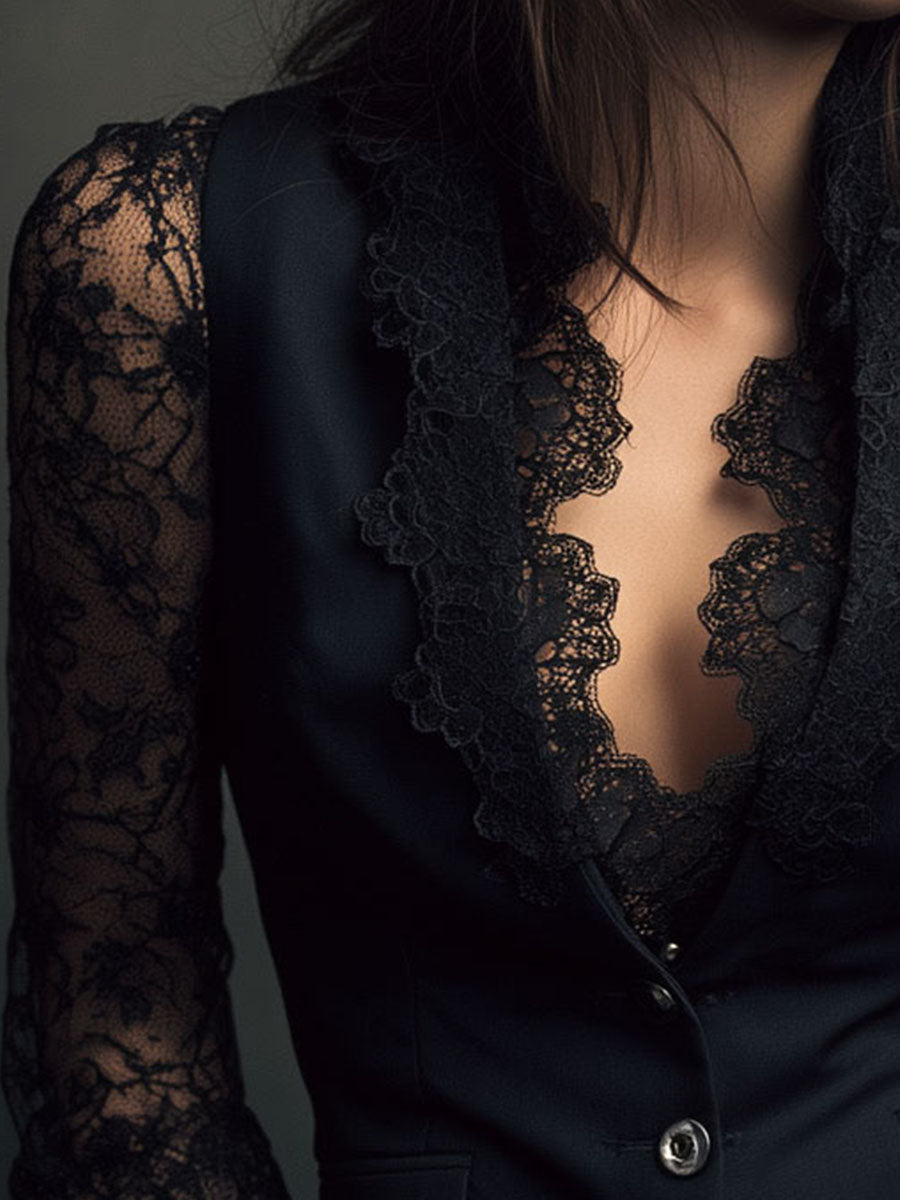 Jessamy | Elegant Lace Sleeve Blazer