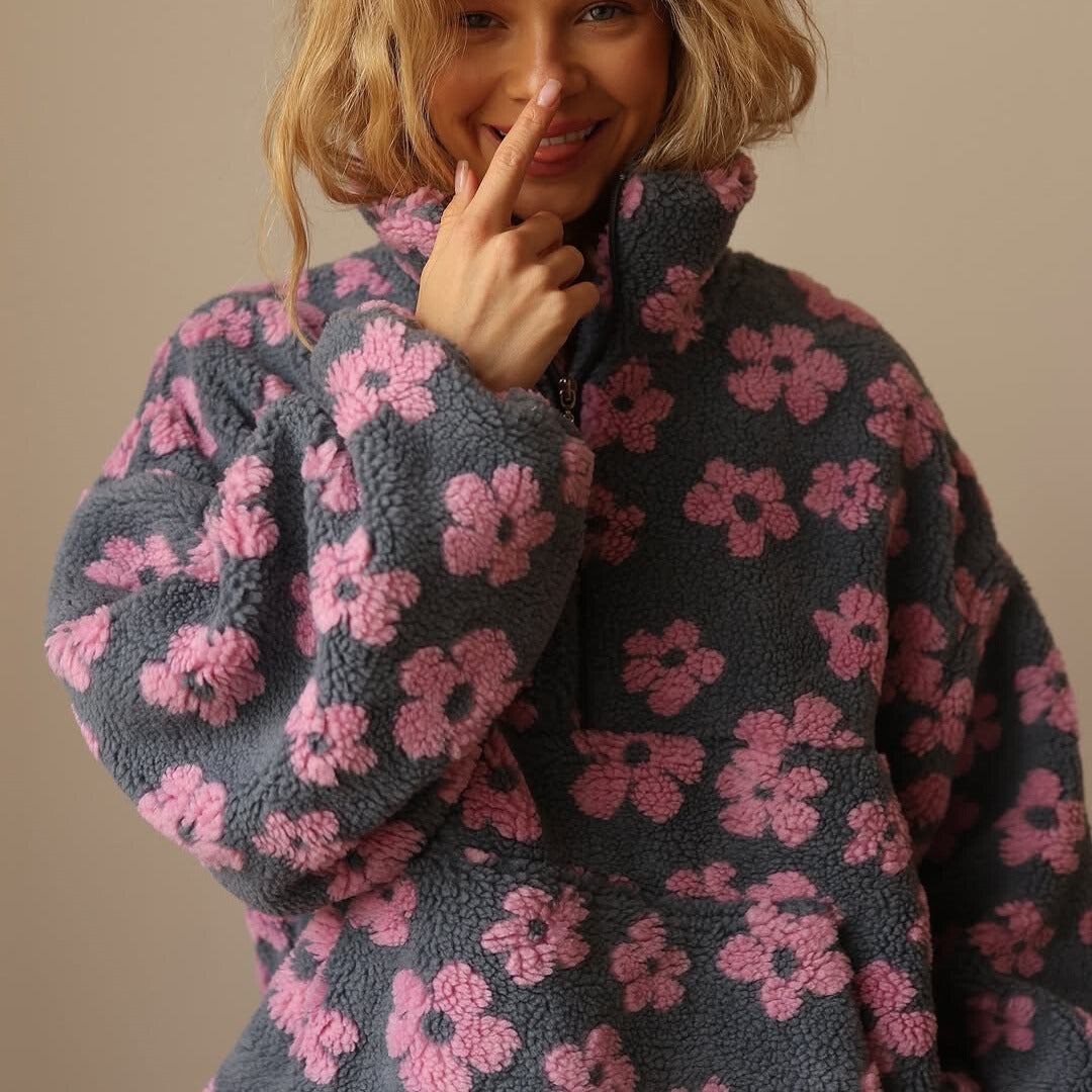 Odalys | Cozy Floral Half Zip Pullover