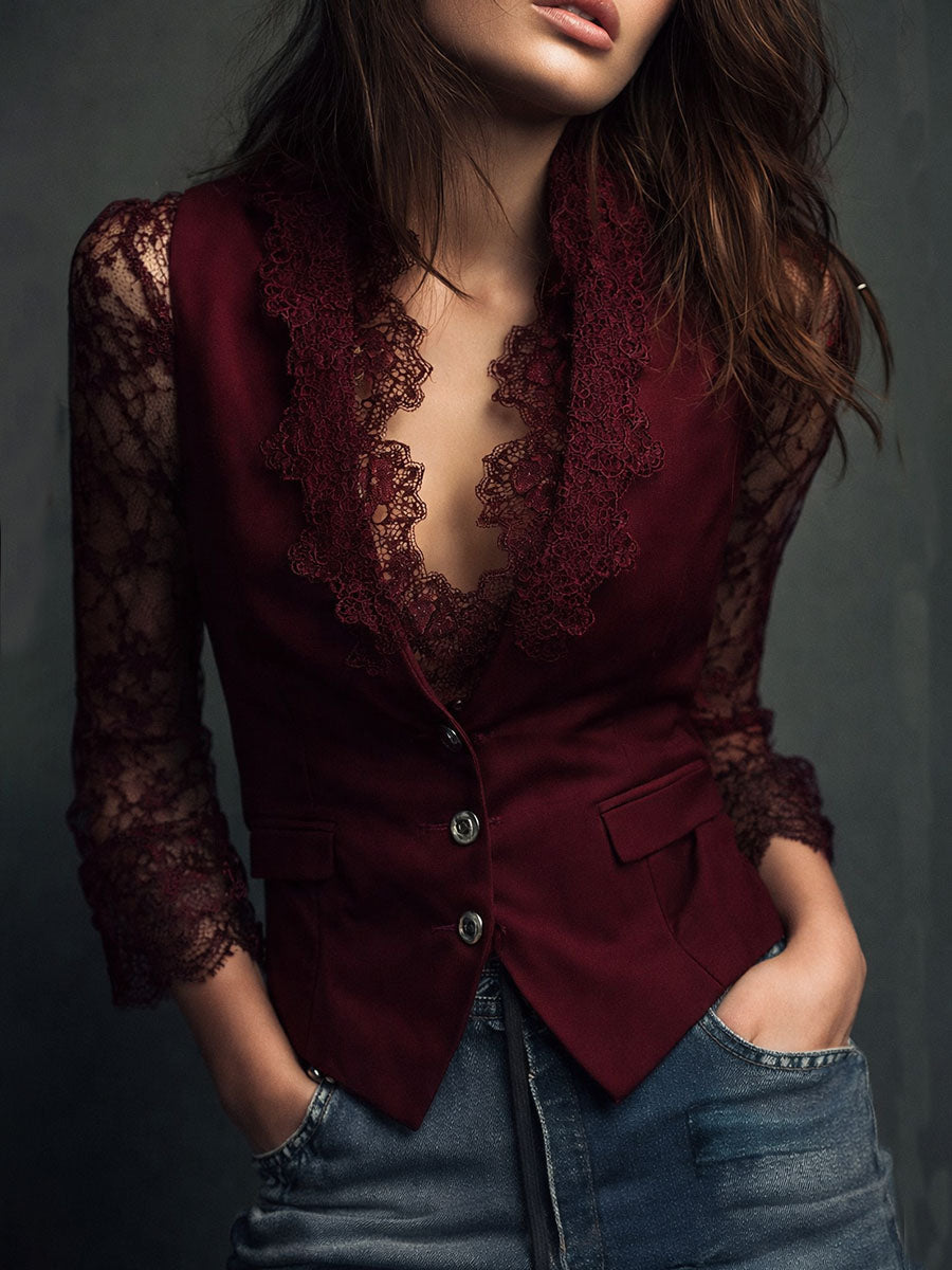 Jessamy | Elegant Lace Sleeve Blazer