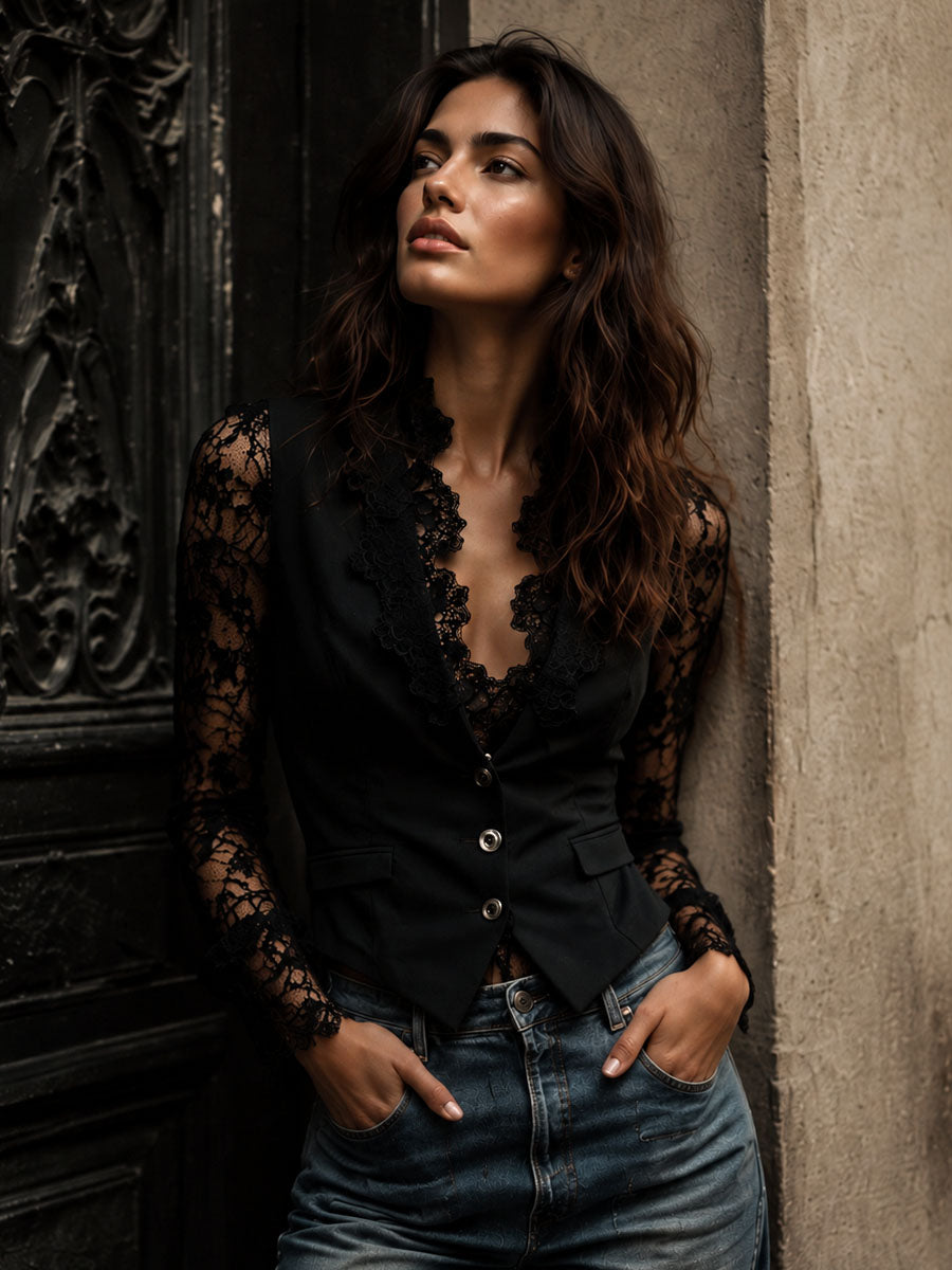 Jessamy | Elegant Lace Sleeve Blazer