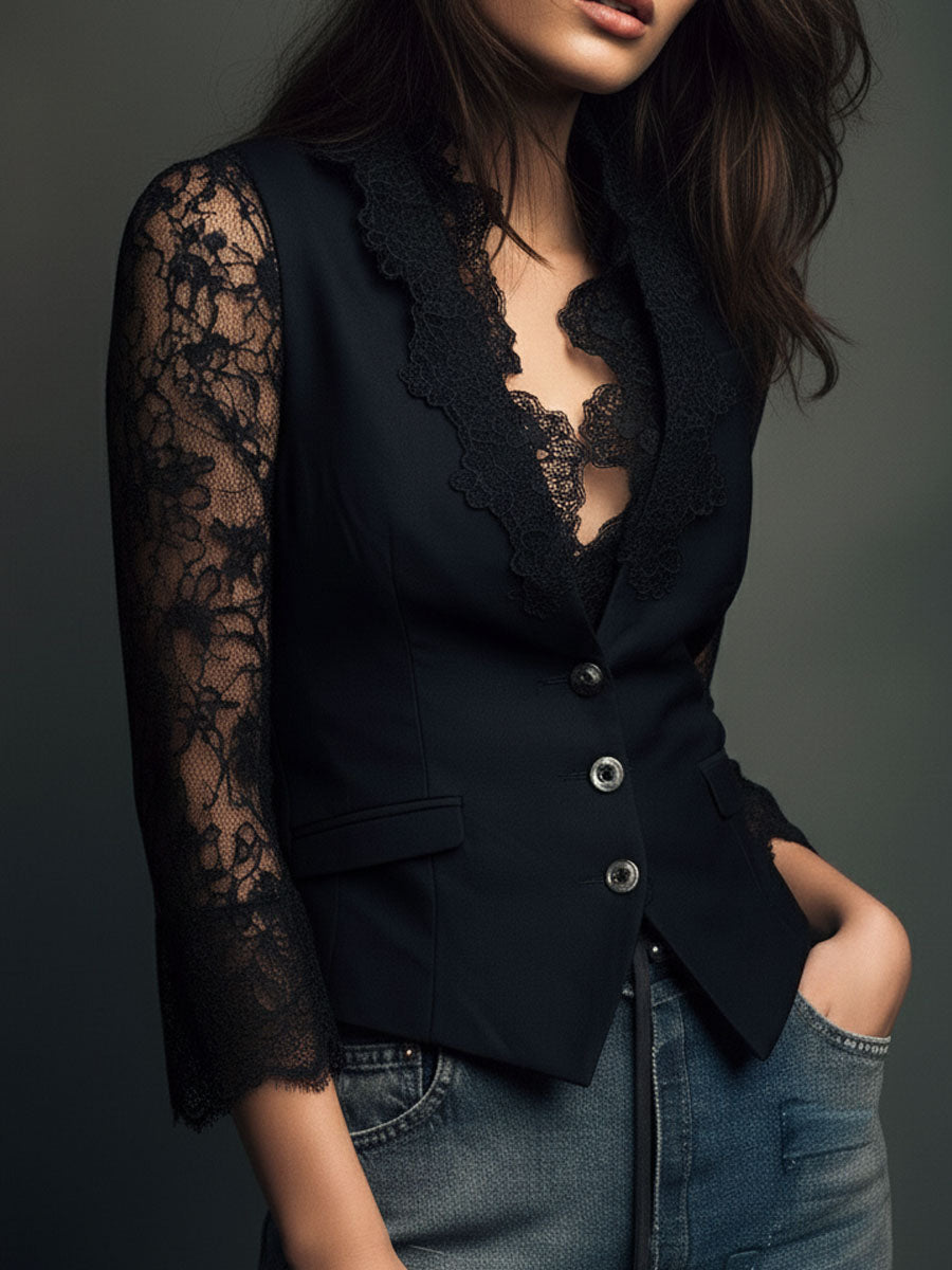 Jessamy | Elegant Lace Sleeve Blazer
