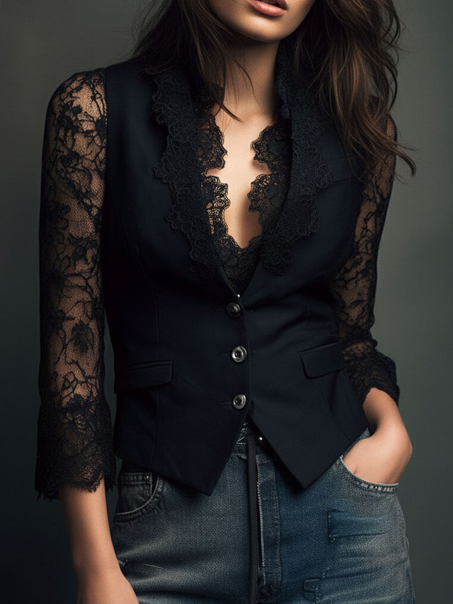 Jessamy | Elegant Lace Sleeve Blazer