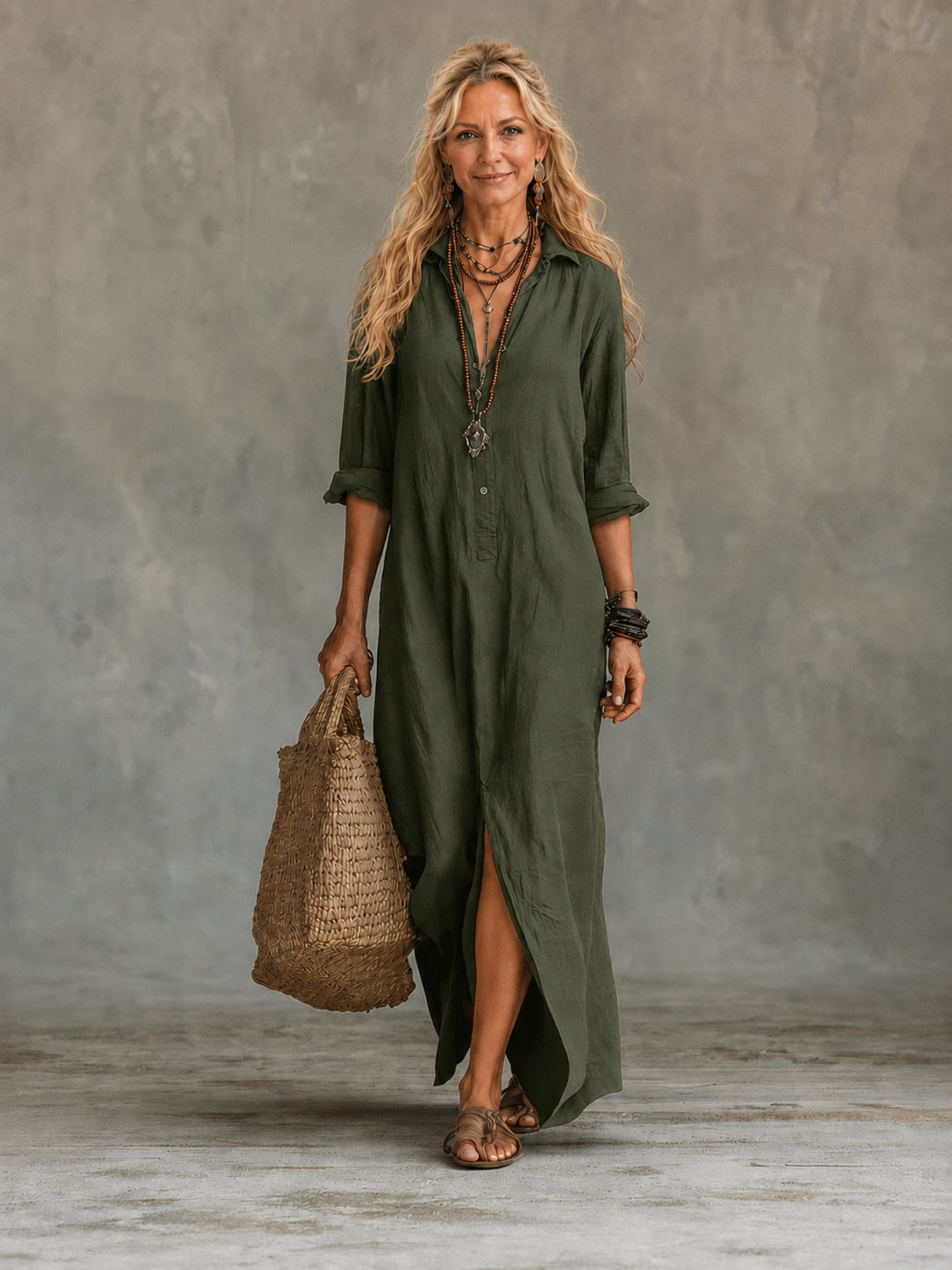 Birgit | Flowing Button Down Maxi Dress