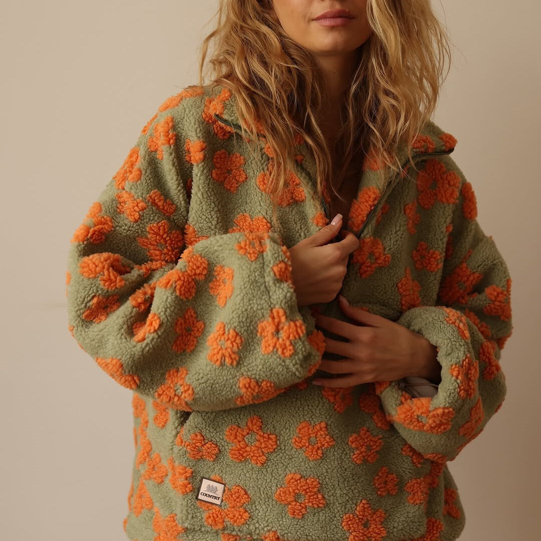 Odalys | Cozy Floral Half Zip Pullover