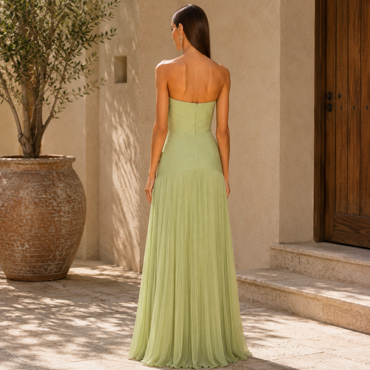 Almudena | Elegant Strapless Pleated Dress