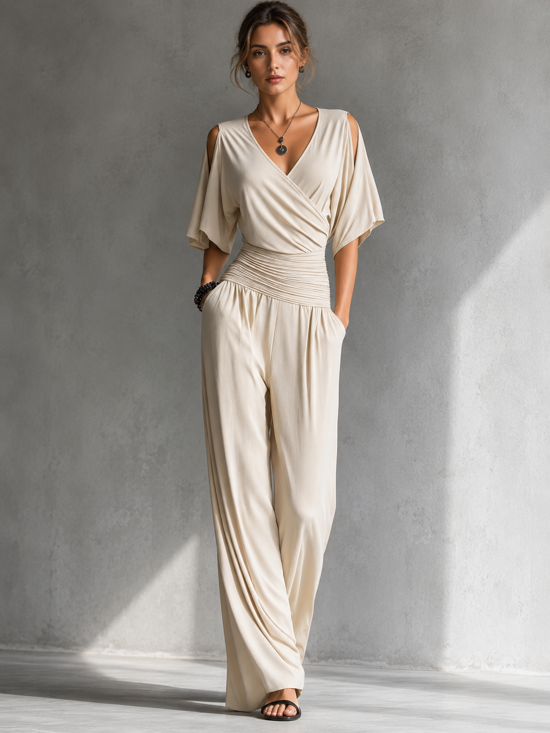 Verena | Wrap Front Wide Leg Jumpsuit