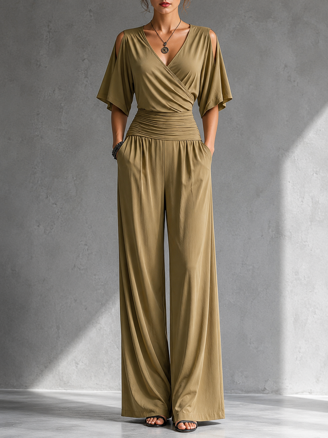 Verena | Wrap Front Wide Leg Jumpsuit