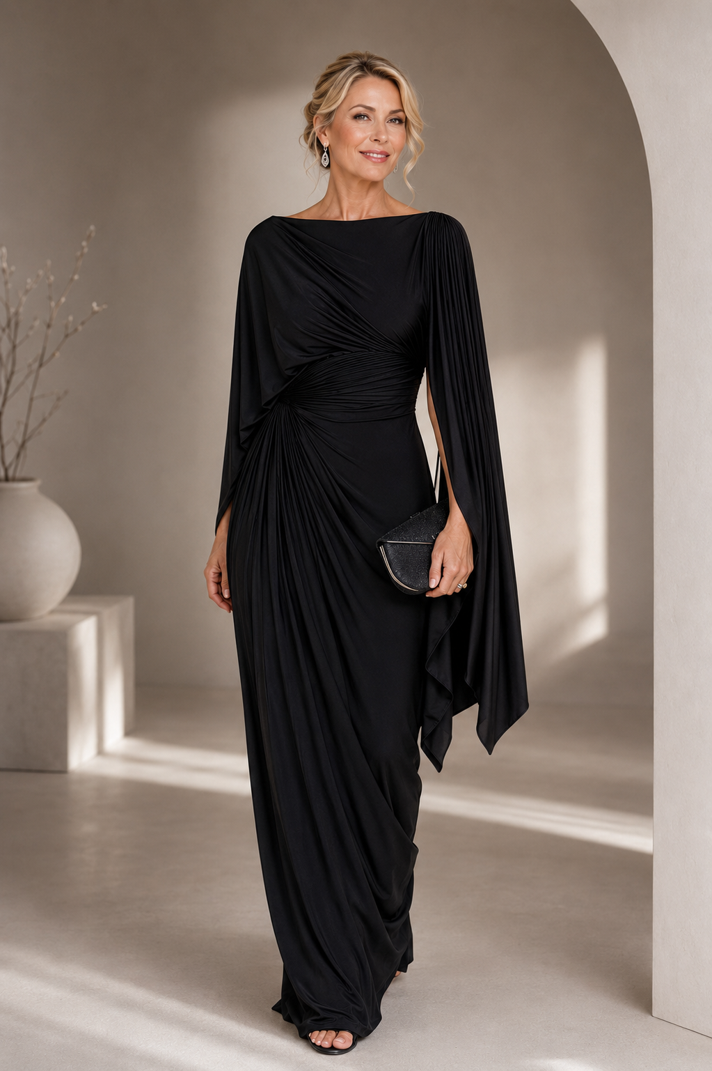 Meryl | Draped Sleeve Maxi Dress
