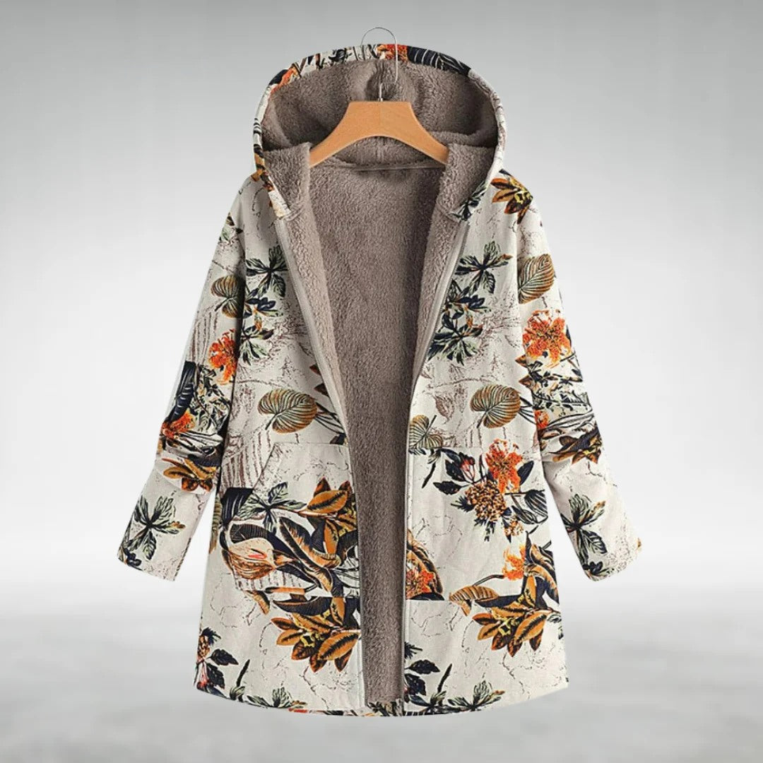 Malvina | Soft Botanical Print Hooded Jacket