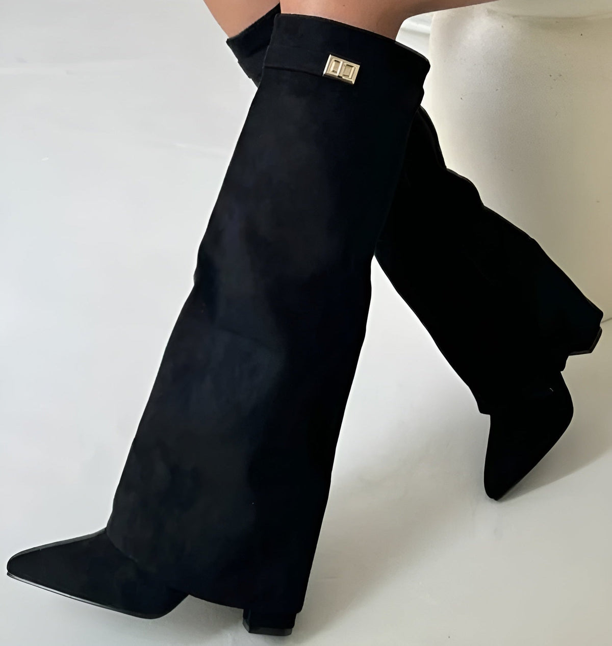 Marguerite | Fold Over Wedge Knee High Boots