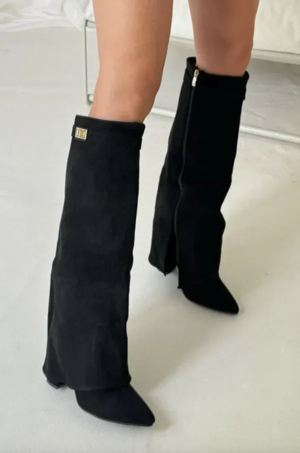 Marguerite | Fold Over Wedge Knee High Boots