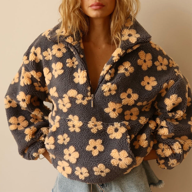 Odalys | Cozy Floral Half Zip Pullover