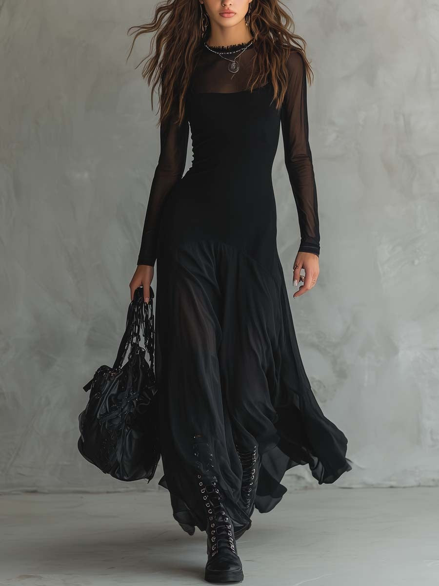 Mia | Elegant Sheer Sleeve Maxi Dress
