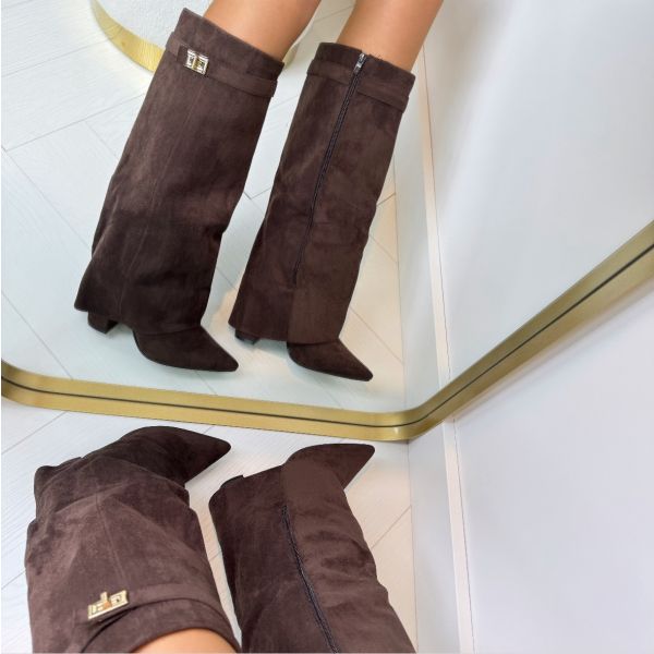 Marguerite | Fold Over Wedge Knee High Boots