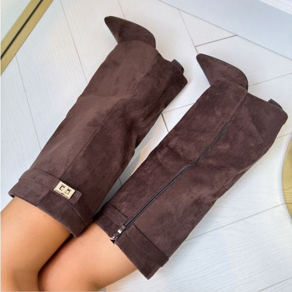 Marguerite | Fold Over Wedge Knee High Boots