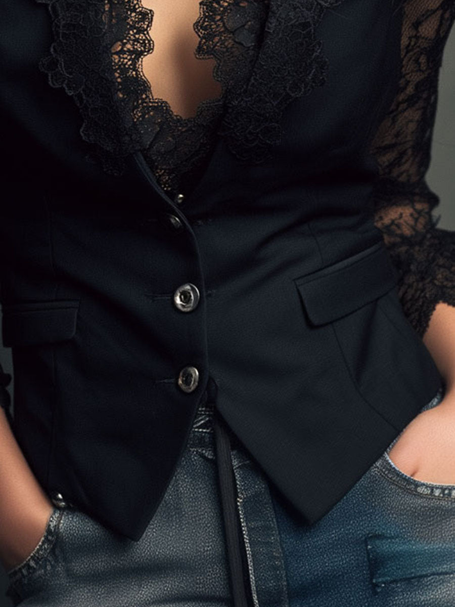 Jessamy | Elegant Lace Sleeve Blazer