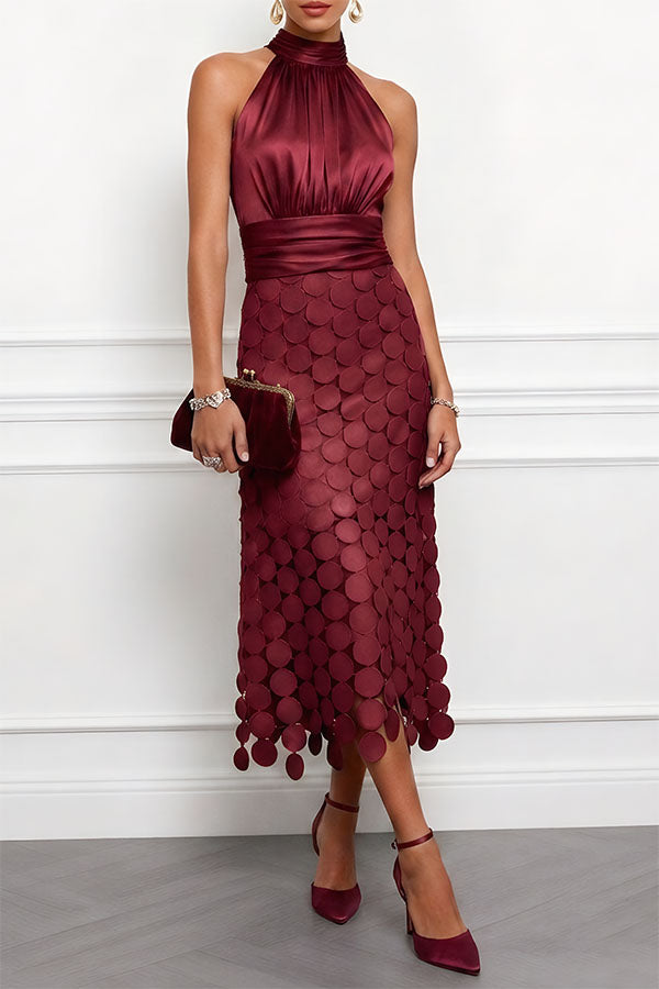 Alva | Textured Halter Occasion Midi Dress