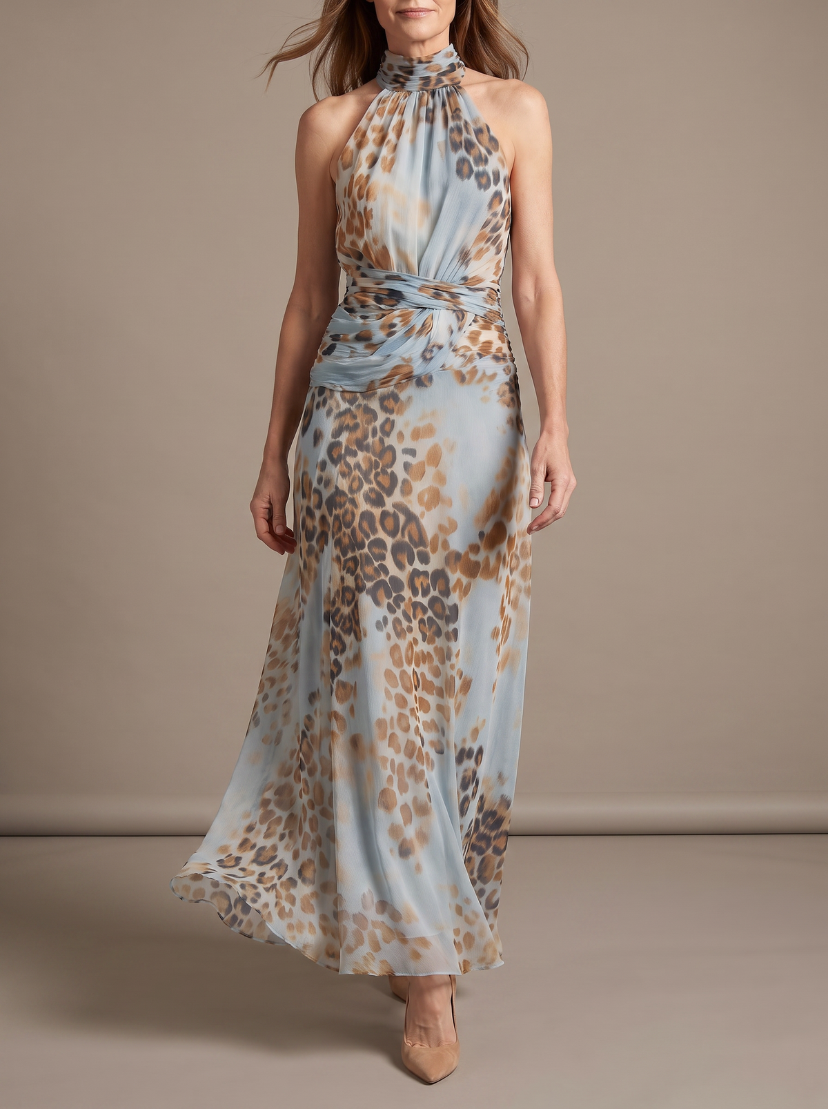 Lene | Leopard Print Halter Maxi Dress