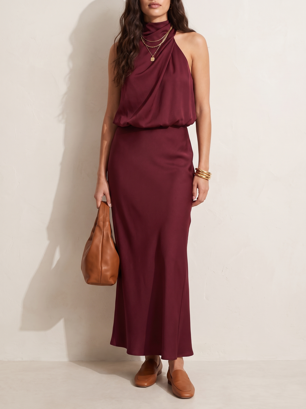 Nopal | Draped Neck Midi Dress