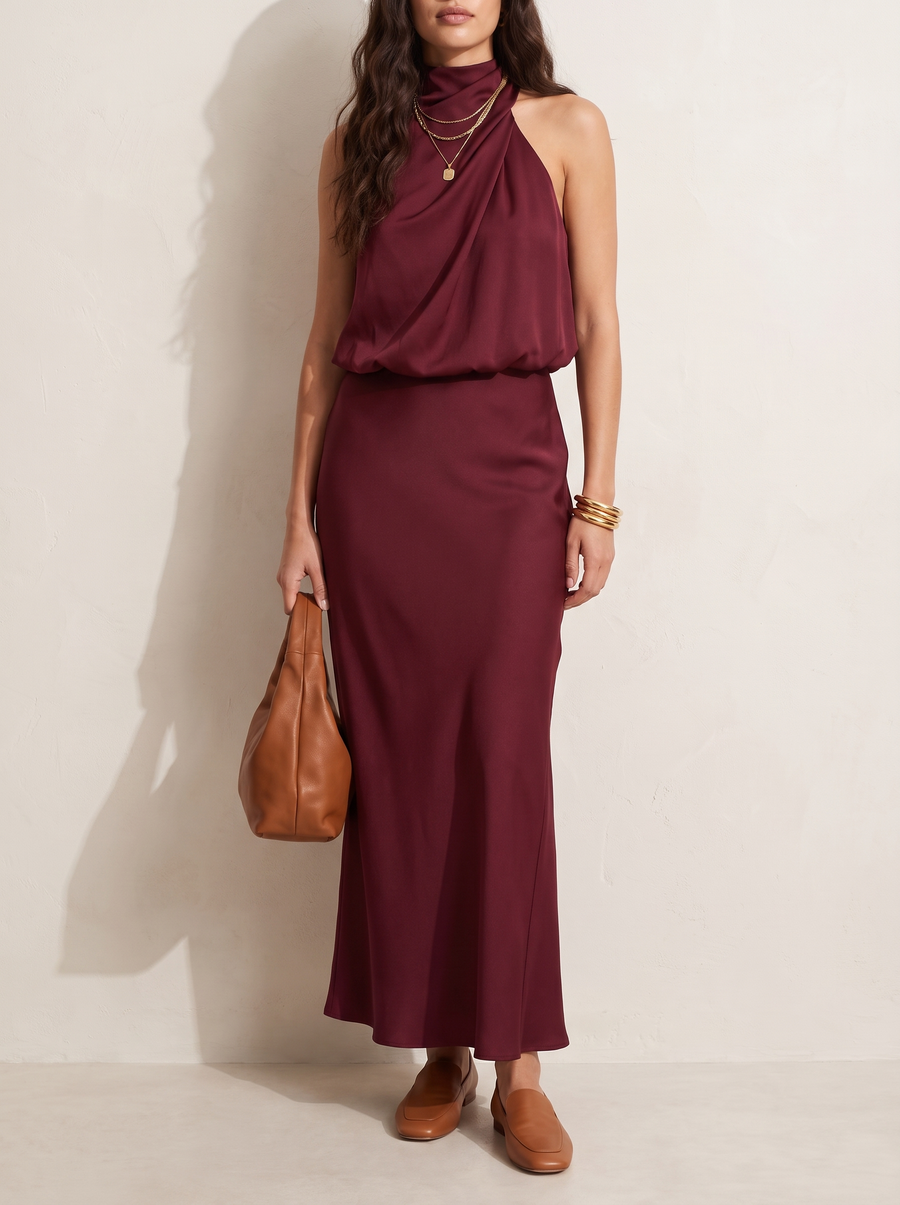 Nopal | Draped Neck Midi Dress
