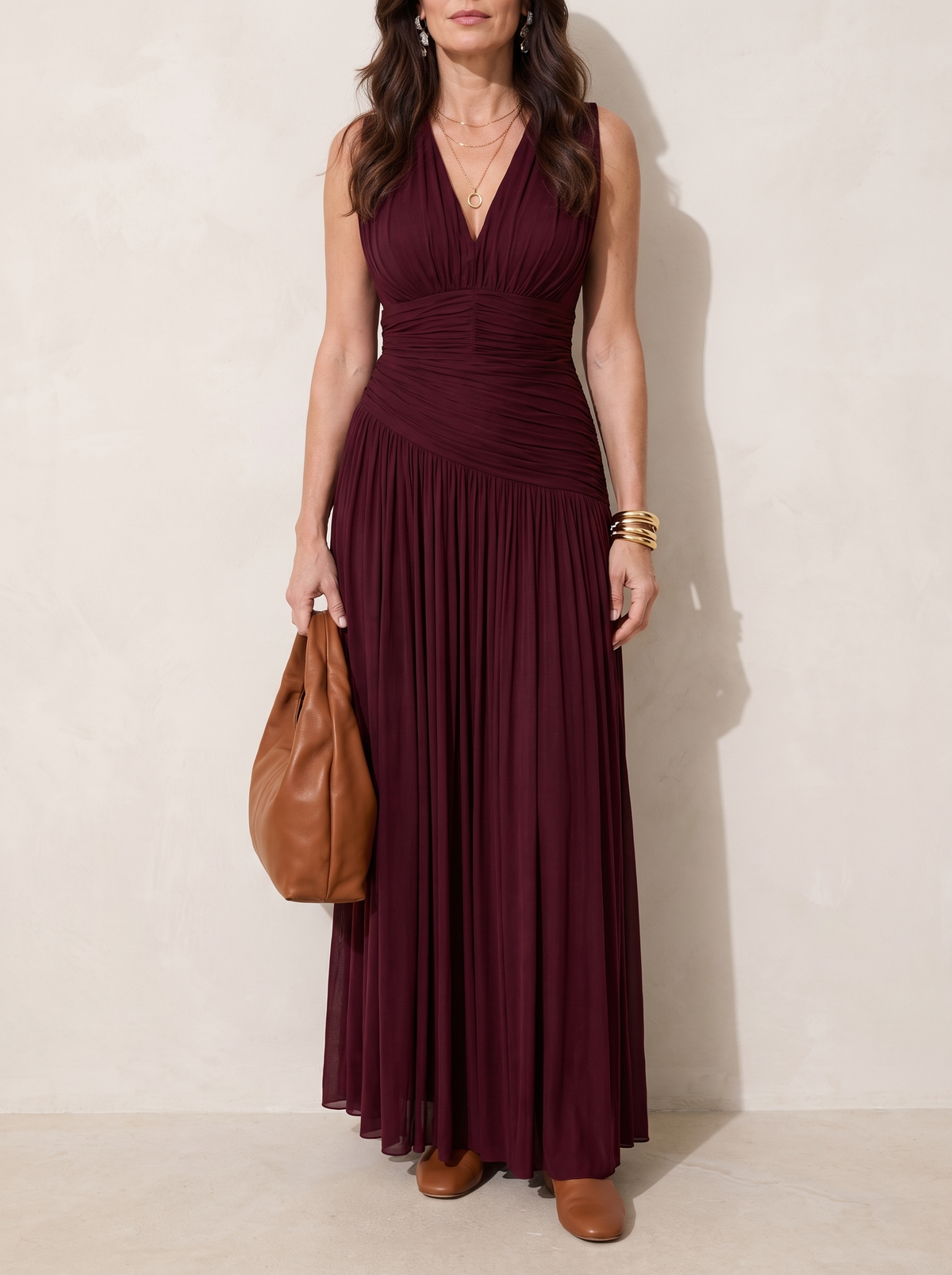 Lemar | Pleated V Neck Midi Dress