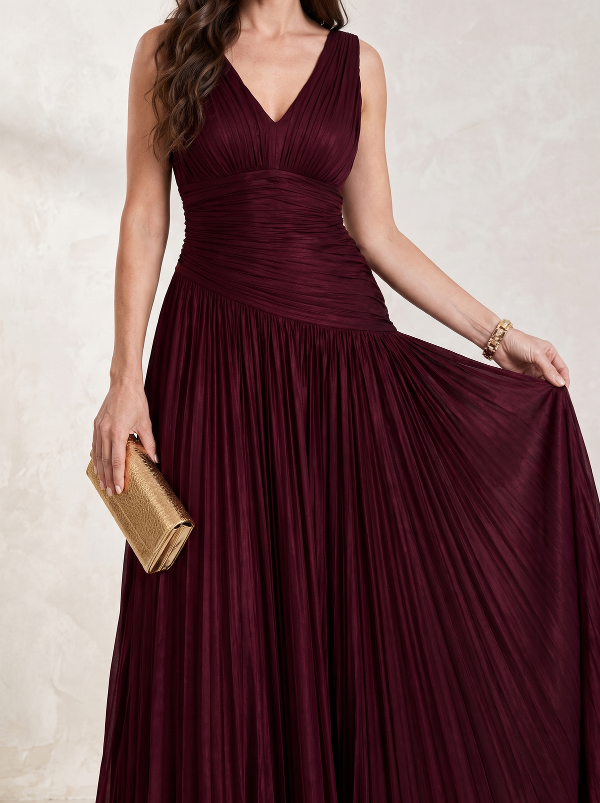 Lemar | Pleated V Neck Midi Dress