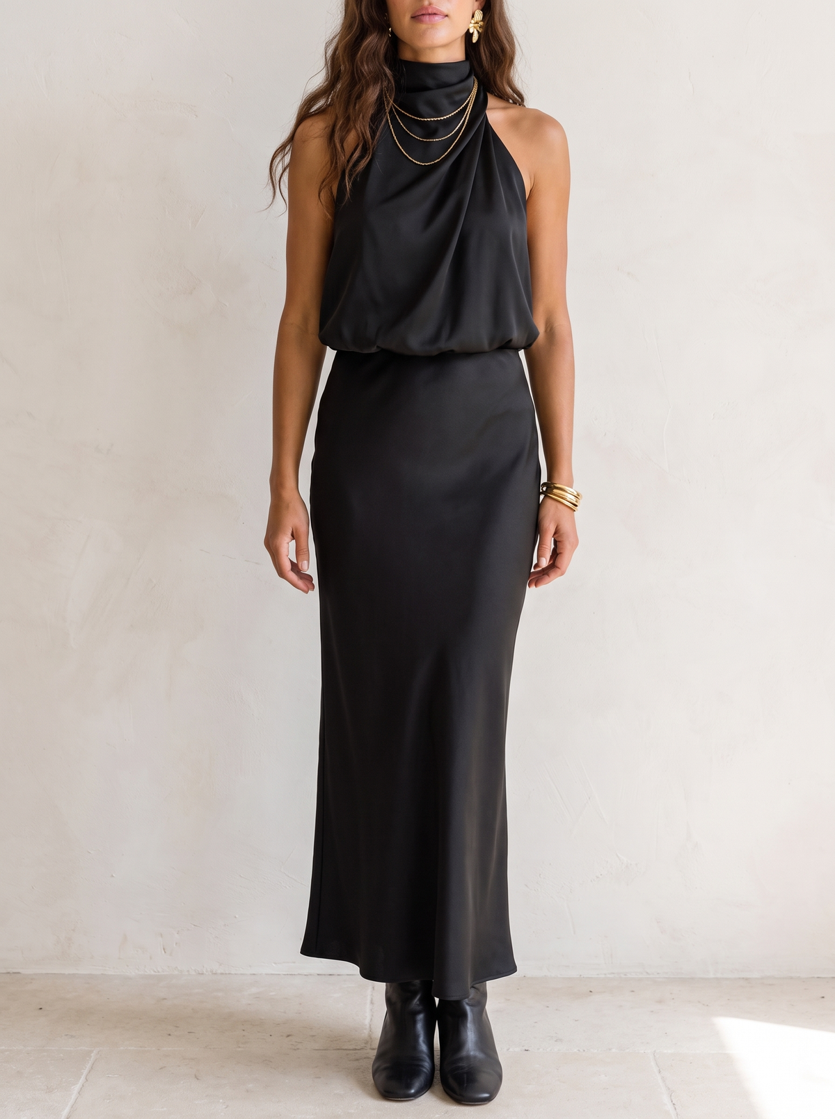 Nopal | Draped Neck Midi Dress