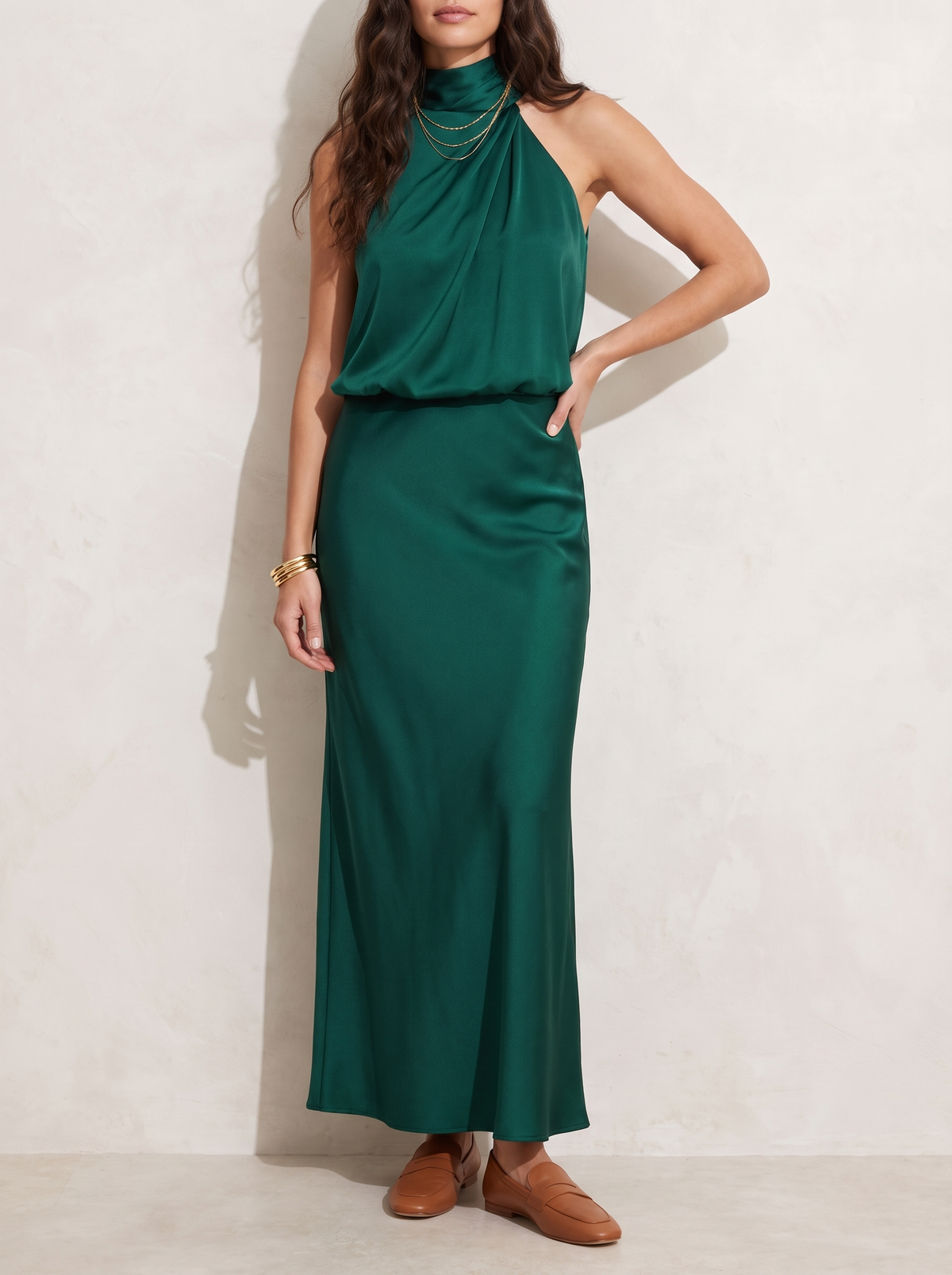 Nopal | Draped Neck Midi Dress