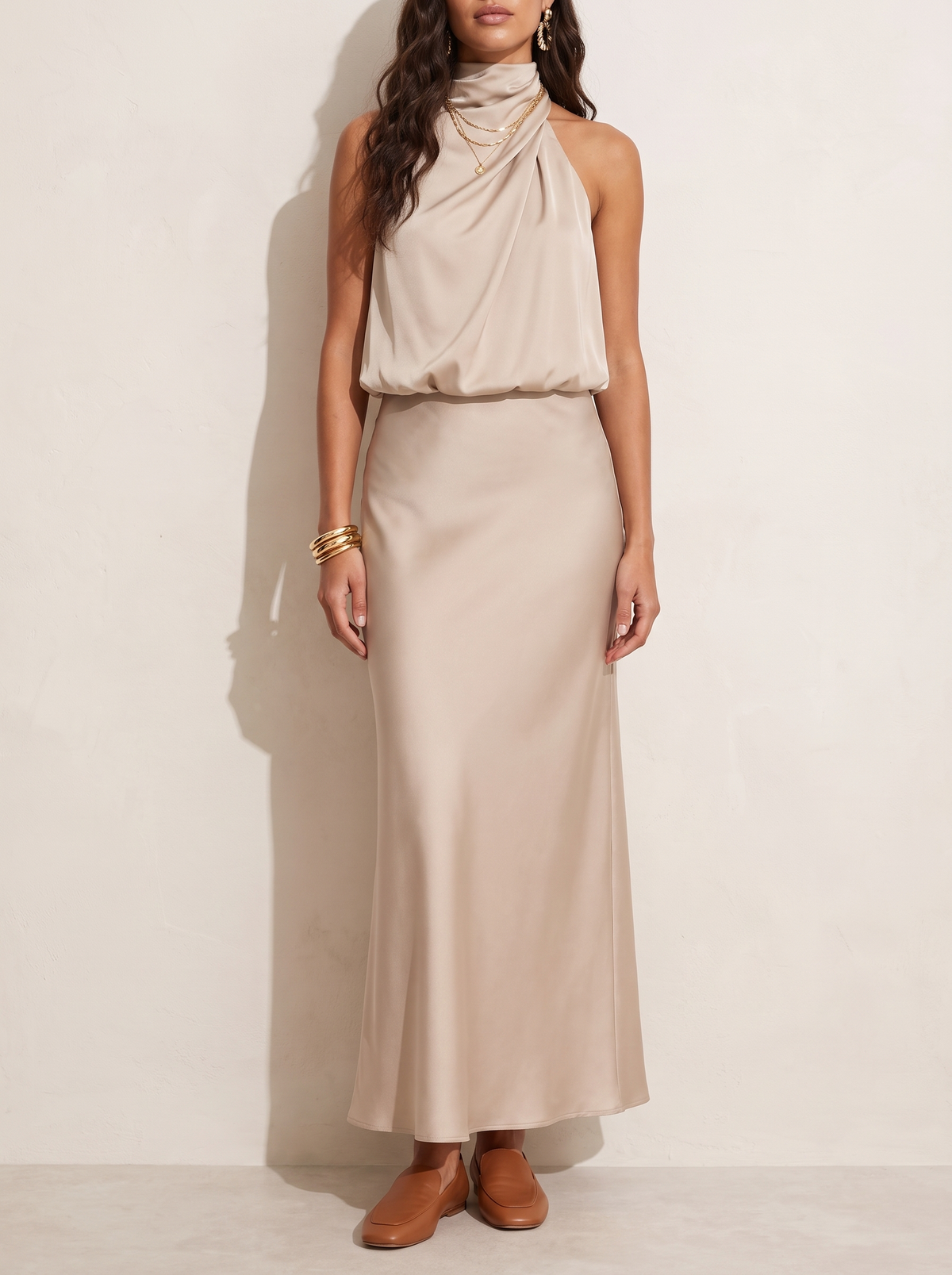Nopal | Draped Neck Midi Dress