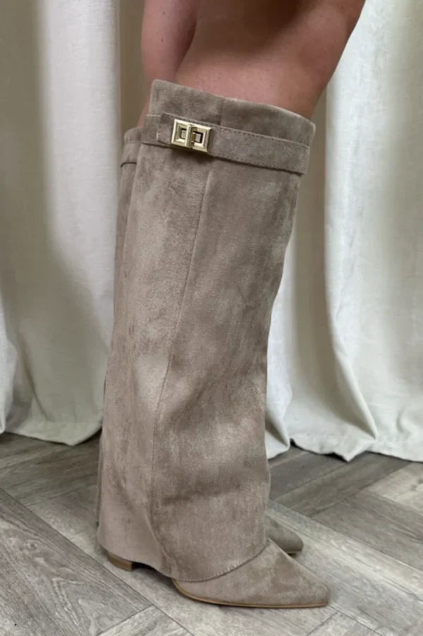 Marguerite | Fold Over Wedge Knee High Boots