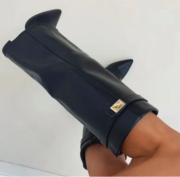 Marguerite | Fold Over Wedge Knee High Boots