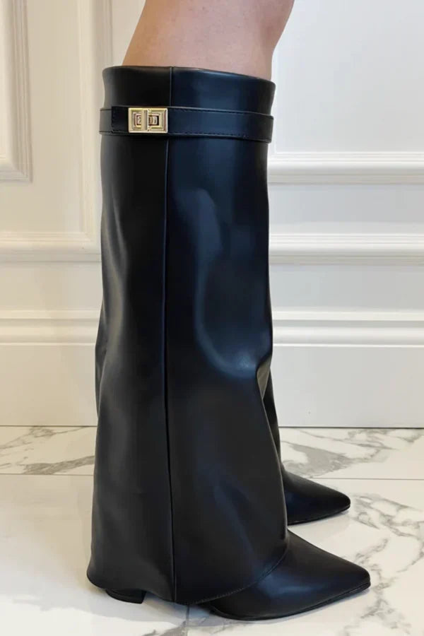 Marguerite | Fold Over Wedge Knee High Boots