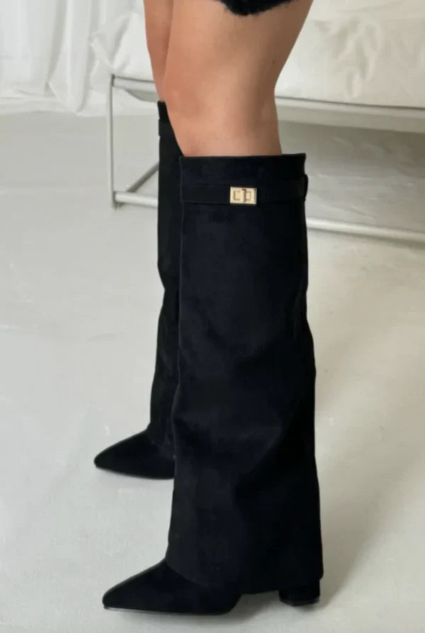 Marguerite | Fold Over Wedge Knee High Boots