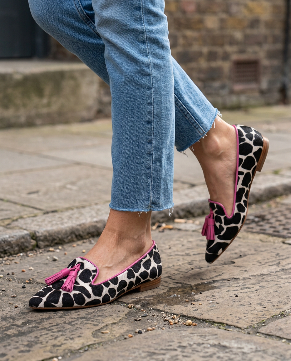 Valeska | Spotted Print Pink Tassel Loafers