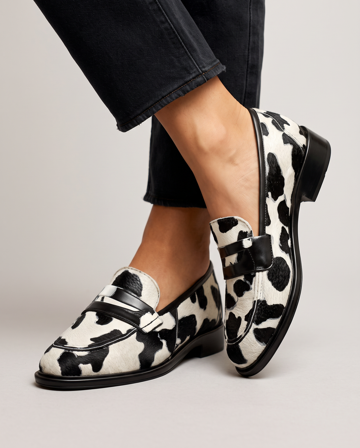 Leocadia | Relaxed Cow Print Penny Loafers