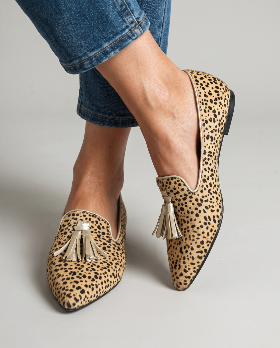 Zara | Cheetah Print Gold Tassel Loafers