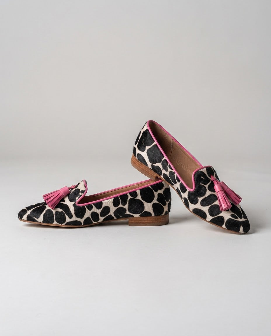 Valeska | Spotted Print Pink Tassel Loafers