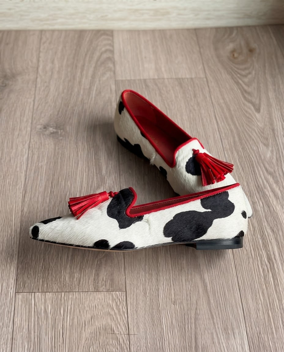 Cordula | Cow Print Red Tassel Loafers