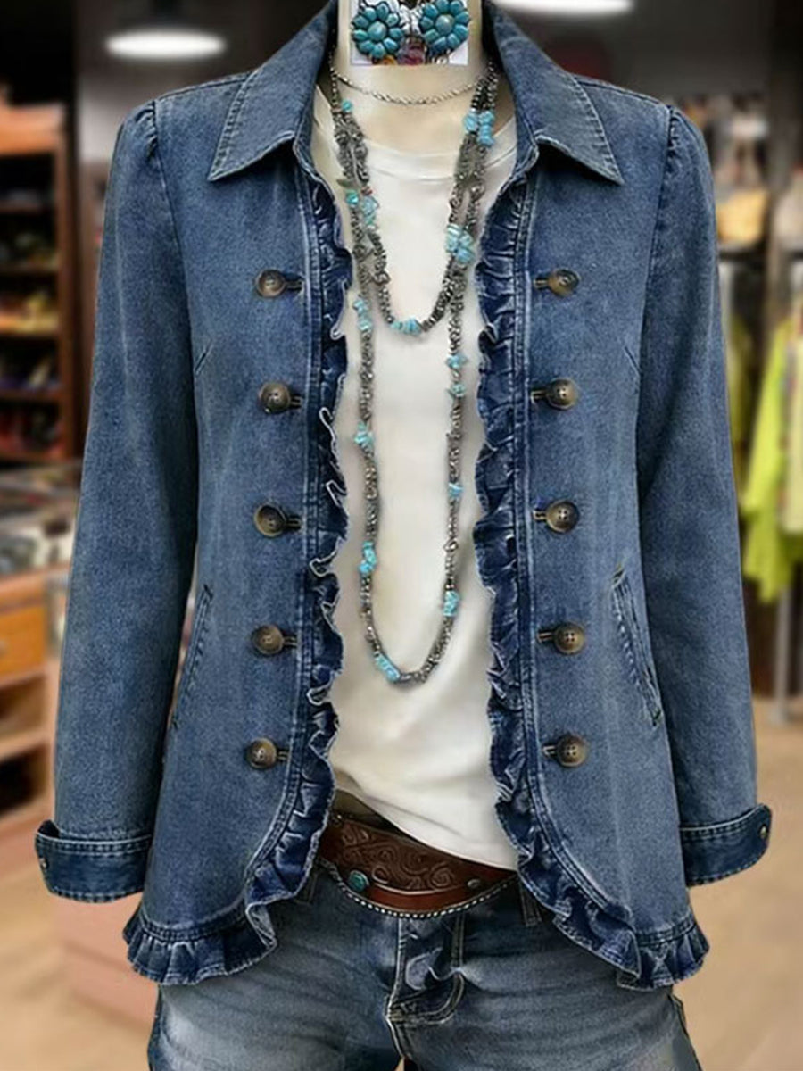 Ruffelle | Ruffle Trim Denim Jacket