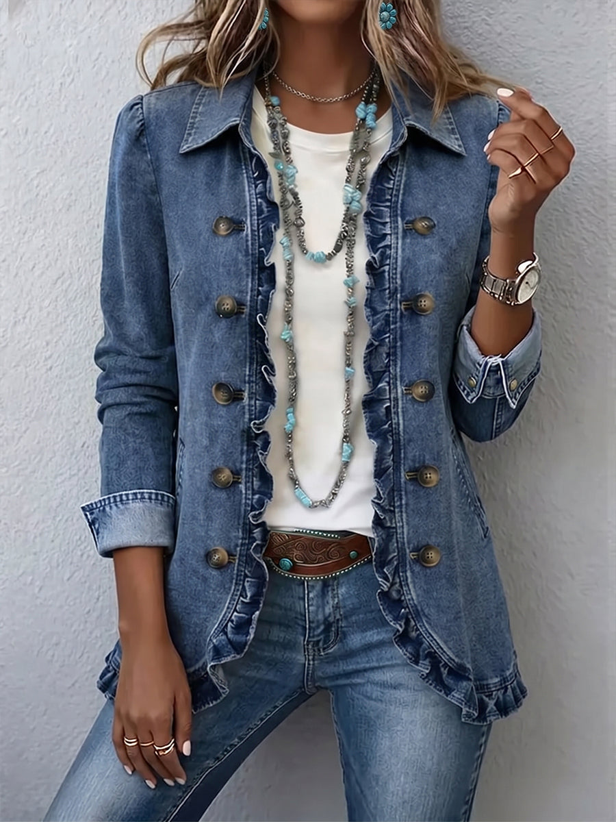 Ruffelle | Ruffle Trim Denim Jacket